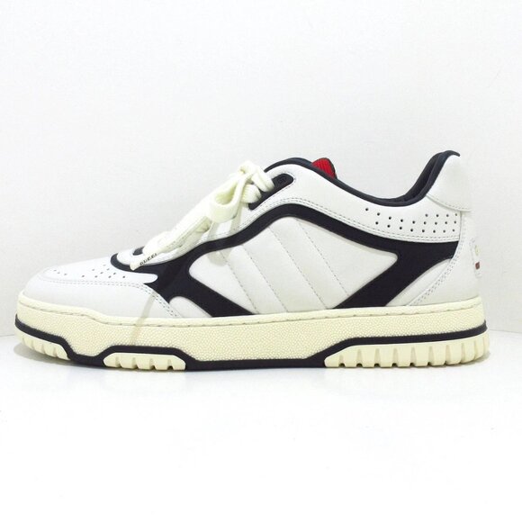 GUCCI Reweb Heel Logo Low Cut Leather Sneaker White Black Leather - 728-081825 - Picture 1 of 11